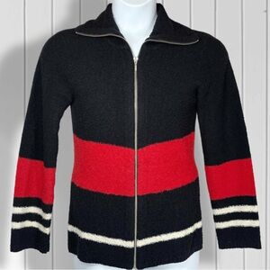 Black and Red Striped Zippered Cardigan
